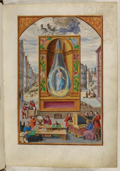 哈雷 3469 号女士，f.27 烧瓶中的王后，《第四论》，选自萨洛蒙-特里斯莫辛的《太阳的辉煌》。 作者 德国学校