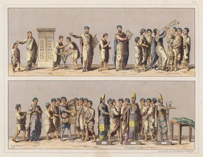 古典时期的音乐家和合唱团（彩色石版画） 作者 德国学校