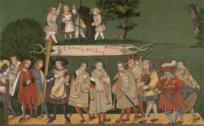 来自德国奥格斯堡的音乐家，为Geschlechtertanz的舞者演奏，1520年 作者 德国学校