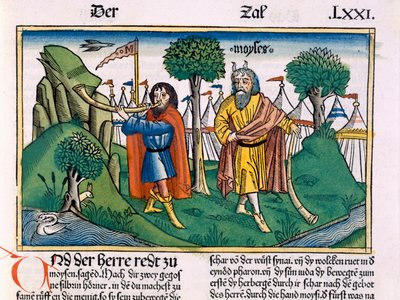 数字2以色列人的营地任务，来自纽伦堡圣经（Biblia Sacra Germanaica）（彩色木刻） 作者 German School