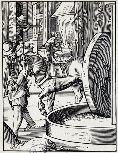 Oil press - German engraving 作者 德国学校