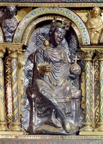 奥托二世（955-83），神圣罗马帝国皇帝，来自查理曼神殿（742-814），1215（金和珐琅）的细节 作者 德国学校