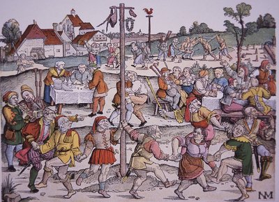 农民跳舞（手绘版画）。 作者 德国学校