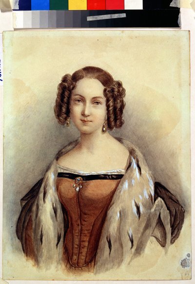 黑森和莱茵的玛丽公主肖像，俄罗斯未来的女皇（1824-1880 年）。佚名画作。纸面水彩画，39.3 x 23 厘米，1830 年末。 德国艺术 作者 德国学校