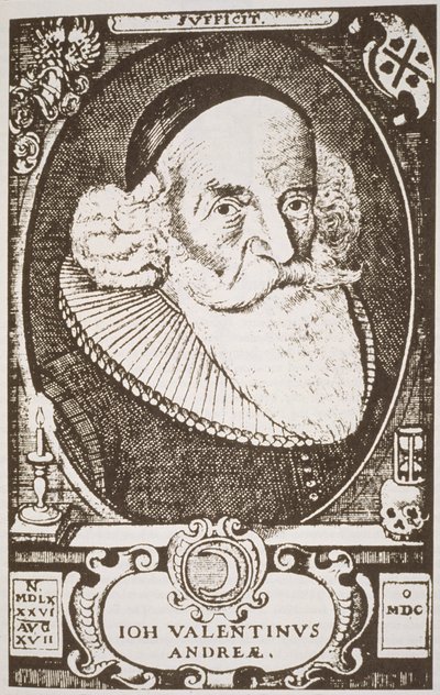 情人节Andreae（1568-1643）的肖像，19世纪后期出版的“魔法史”中所示的德国雕刻的副本 作者 德国学校