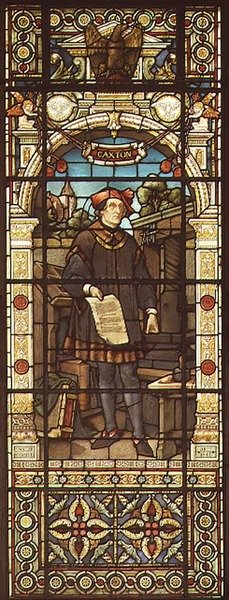 William Caxton（c.1422-91）的肖像，由位于慕尼黑的Mayer and Co.公司在伦敦活动，1880年（彩色玻璃窗） 作者 德国学校