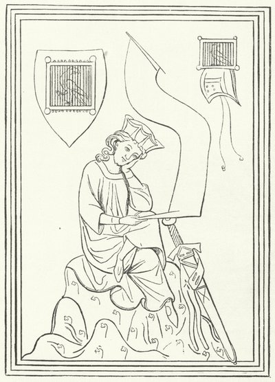 中古高地德语抒情诗人瓦尔特·冯·德·沃格尔韦德的肖像，来自 Manesse 手抄本（雕刻） 作者 德国学校
