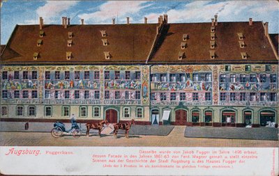 明信片描绘了奥格斯堡的Fuggerhaus 作者 德国学校