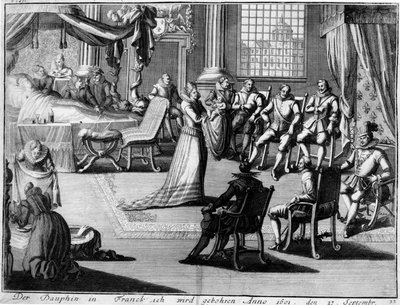 1601年9月27日在多芬的枫丹白露向他的父亲亨利四世国王演示 作者 德国学校