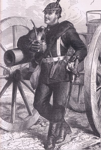 普鲁士炮兵，卡塞尔公司出版的卡塞尔法德战争史，约 1890 年（石版印刷） 作者 德国学校