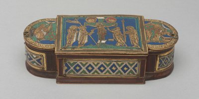 Pyx，约1170年至1180年（镀金铜，尚珀利和景泰蓝珐琅，木芯（现代）） 作者 德国学校