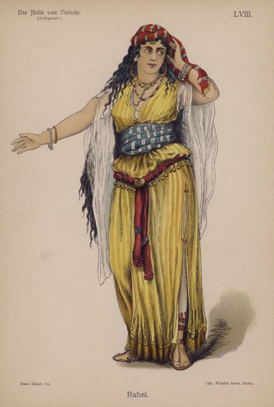 Rahel，来自 Die Judin von Toledo（托莱多的犹太人）作者 Franz Grillparzer（彩色石版画） 作者 德国学校