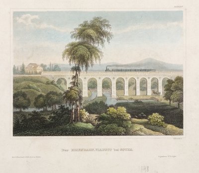 Gotha的铁路高架桥，由B. Metzeroth雕刻，1848年 作者 德国学校
