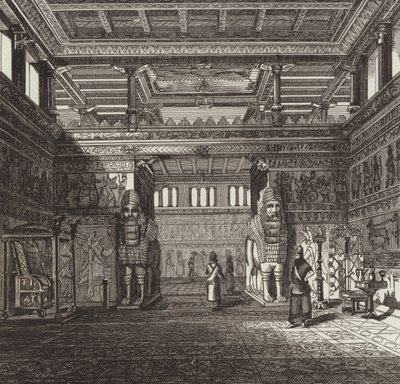 Reconstruction of the hall of an Assyrian king. Illustration for Bilder-Atlas (engraving) 作者 德国学校