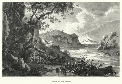 Romulus and Remus, legendary founders of ancient Rome, being suckled by the she-wolf in the wilderness (engraving) 作者 德国学校