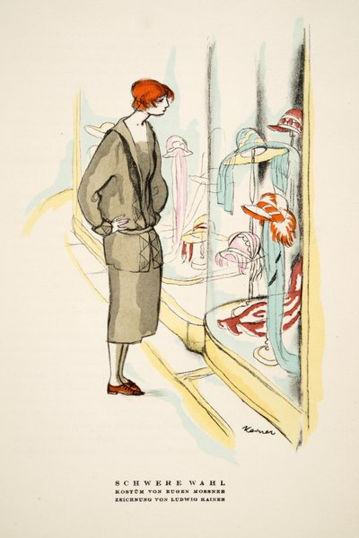 Schwere Wahl，欧根-莫斯纳的作品，选自《风格》，1922 年出版（pochoir 印刷品） 作者 德国学校