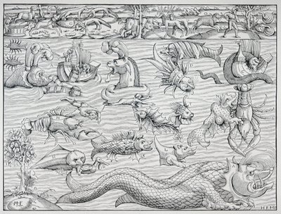 黑暗之海 "来自塞巴斯蒂安-明斯特的 "世界地图"（Cosmographie Universalis）。 作者 德国学校