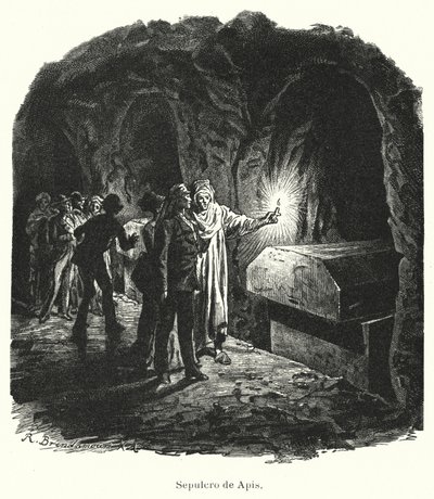 Saqqara 的 Serapeum，古埃及崇拜的神圣的 Apis 公牛墓（石版画） 作者 德国学校