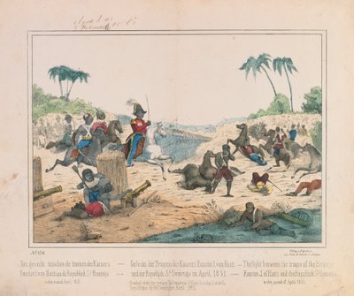 1851年4月，海地的Fuastin I和多米尼加共和国的圣多明各部队之间的冲突，Fried的出版图片大片。 Schulz Verlag，斯图加特，1851年 作者 德国学校