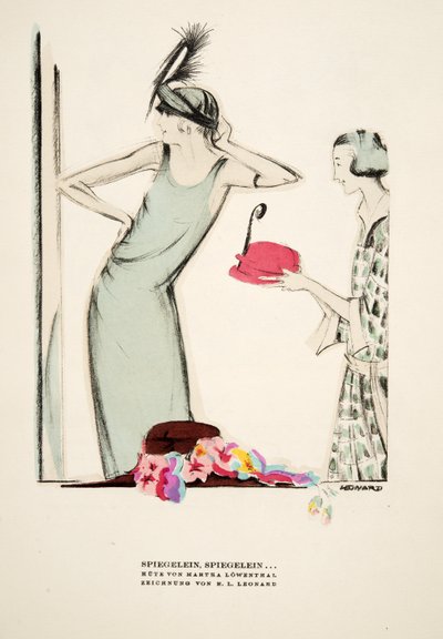 Spiegelein，Spiegelein ......，玛莎-洛文塔尔的帽子，选自《风格》，1922 年出版（pochoir 印刷品） 作者 德国学校