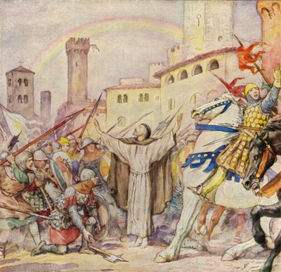 圣弗朗西斯在锡耶纳阻止巷战（彩色石版画） 作者 德国学校