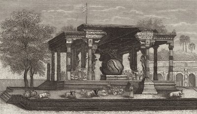 印度坦乔尔一座印度教寺庙中的圣牛南迪雕像。 Bilder-Atlas 插图（雕刻） 作者 德国学校