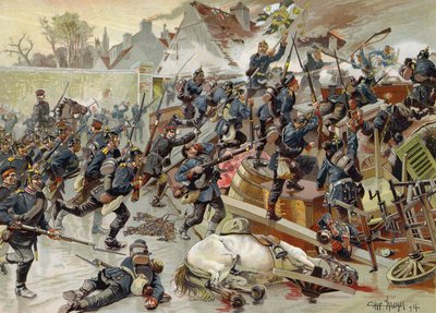1870年10月30日，法国 - 普鲁士战争中的伊丽莎白皇后第三军团在Le Bourget入口处攻击伟大的路障 作者 德国学校