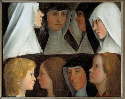 圣本尼迪克特教团修女修女研究 19 世纪德国画派 Roanne，约瑟夫·德切莱特博物馆 - 圣本尼迪克特教团修士和修女学徒研究。 德国学校的绘画 作者 德国学校