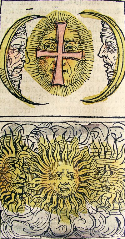 太阳狗和月亮狗，发表在纽伦堡纪事报，1493年 作者 德国学校