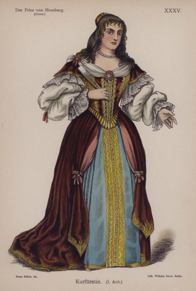 勃兰登堡公爵夫人，来自 Der Prinz von Homburg（洪堡王子），Heinrich von Kleist（彩色石版画） 作者 German School