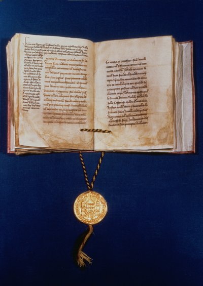 查理四世的金牛，神圣罗马帝国皇帝，1400（牛皮纸和金） 作者 德国学校