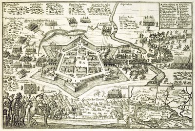 1663年土耳其人对Neuhausel的围攻，来自欧洲奥斯曼运动的一本书，插图由Paul Furst（c.1605-66） 作者 德国学校