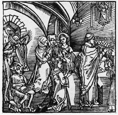 魔鬼们在弥撒中抄写商人们的喋喋不休--载于《Der Ritter von Turn》，作者是Marquard vom Stein骑士，1498年 作者 德国学校