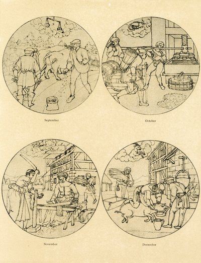 十二个日历图像呈圆形 作者 德国学校