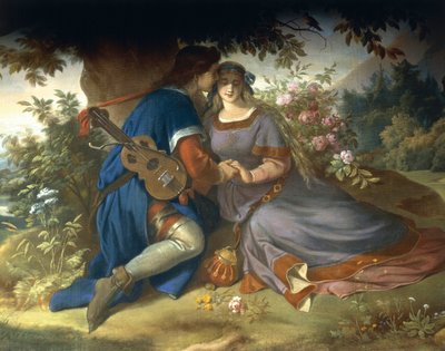 “在菩提树下，在荒野上……”，来自 Lohengrin Saga（壁画） 作者 德国学校