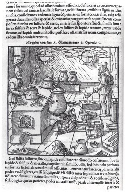 使用硫磺，来自Georg Bauer（1494-1566）的De Re Metallica，称为Agricola 作者 德国学校