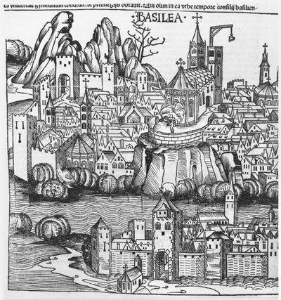 巴塞尔视图，从纽伦堡编年史的插图由Hartmann Schedel（1440-1514）1493 作者 德国学校