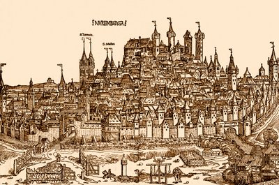 纽伦堡风景，选自哈特曼-斯切尔的《世界纪事》（印刷品） 作者 德国学校
