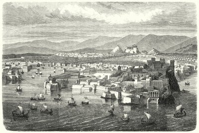从比雷埃夫斯 (Piraeus) 远眺古雅典 (雕刻) 作者 德国学校
