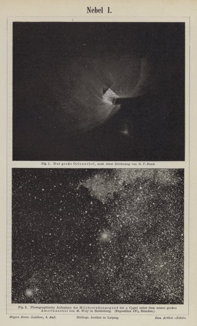 猎户座星云和Deneb地区的银河系的观点（雕刻）。 作者 德国学校