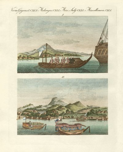 日本车辆旁边的日本海岸景色（彩色雕刻） 作者 德国学校