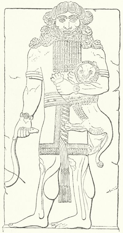 Wall relief of Gilgamesh from the ruins of Dur-Sharrukin, capital city of the Assyrians at the time of King Sargon II (engraving) 作者 德国学校