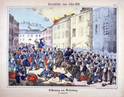 1870年的战争。8月4日，普鲁士军队的士兵与法国人之间的威森堡夺取战（威森堡之战）。 作者 德国学校
