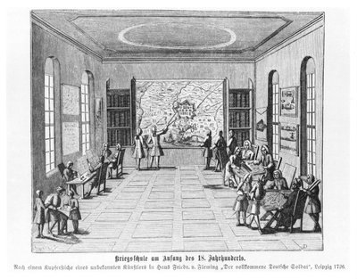 战争学校，1726年Hans Friedrich van Fleming撰写的“完美的德国士兵”插图，在莱比锡出版 作者 德国学校