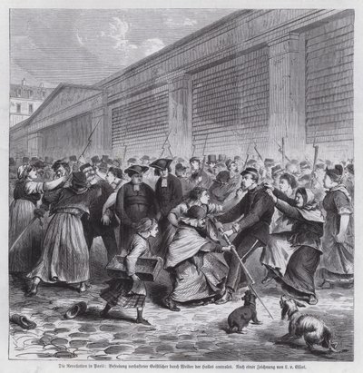 Les Halles 市场的妇女将神职人员从囚禁中解放出来，巴黎公社 作者 德国学校