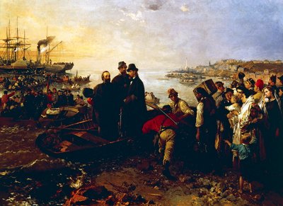《千人在四开本上登机》，约 1860 年，杰罗拉莫·因杜诺 (Gerolamo Induno，1825-1890) 作，布面油画 作者 Gerolamo Induno