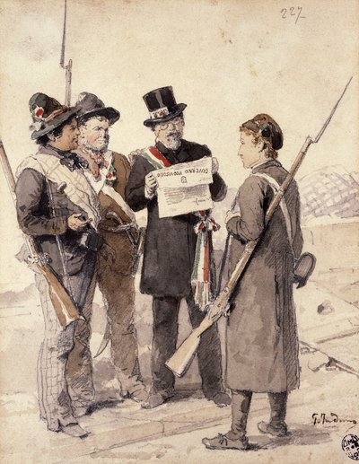 米兰五日，杰罗拉莫·因杜诺（Gerolamo Induno，1827-1890），水彩 作者 Gerolamo Induno