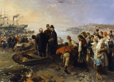 加里波第与千人于 1870 年从四开本（吉内斯）出发前往马尔萨拉（西西里岛），日期不详（布面油画） 作者 Gerolamo Induno