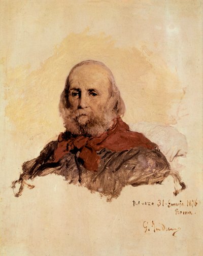 意大利团结：意大利爱国者朱塞佩·加里波第（1807-1882）的肖像。 杰罗拉莫 (Girolamo) Induno (1825-1890) 的作品 作者 Gerolamo Induno