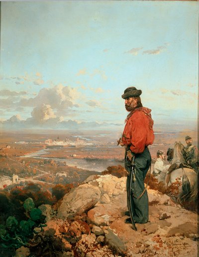 意大利统一：“1860 年在卡普阿 (Capua) 前的朱塞佩·加里波第 (1807-1882) 的肖像”由杰罗拉莫 (Girolamo) Induno (1825-1890) 绘制，1861 年米兰复兴博物馆 作者 Gerolamo Induno